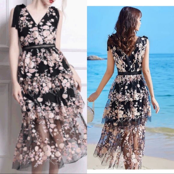 Self Portrait Sleeveless Midnight Floral Dress - Picture 4 of 13